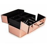 Cosmetic Beauty Case Makeup Bag Butterfly Fold-out Compartments Rose Gold
