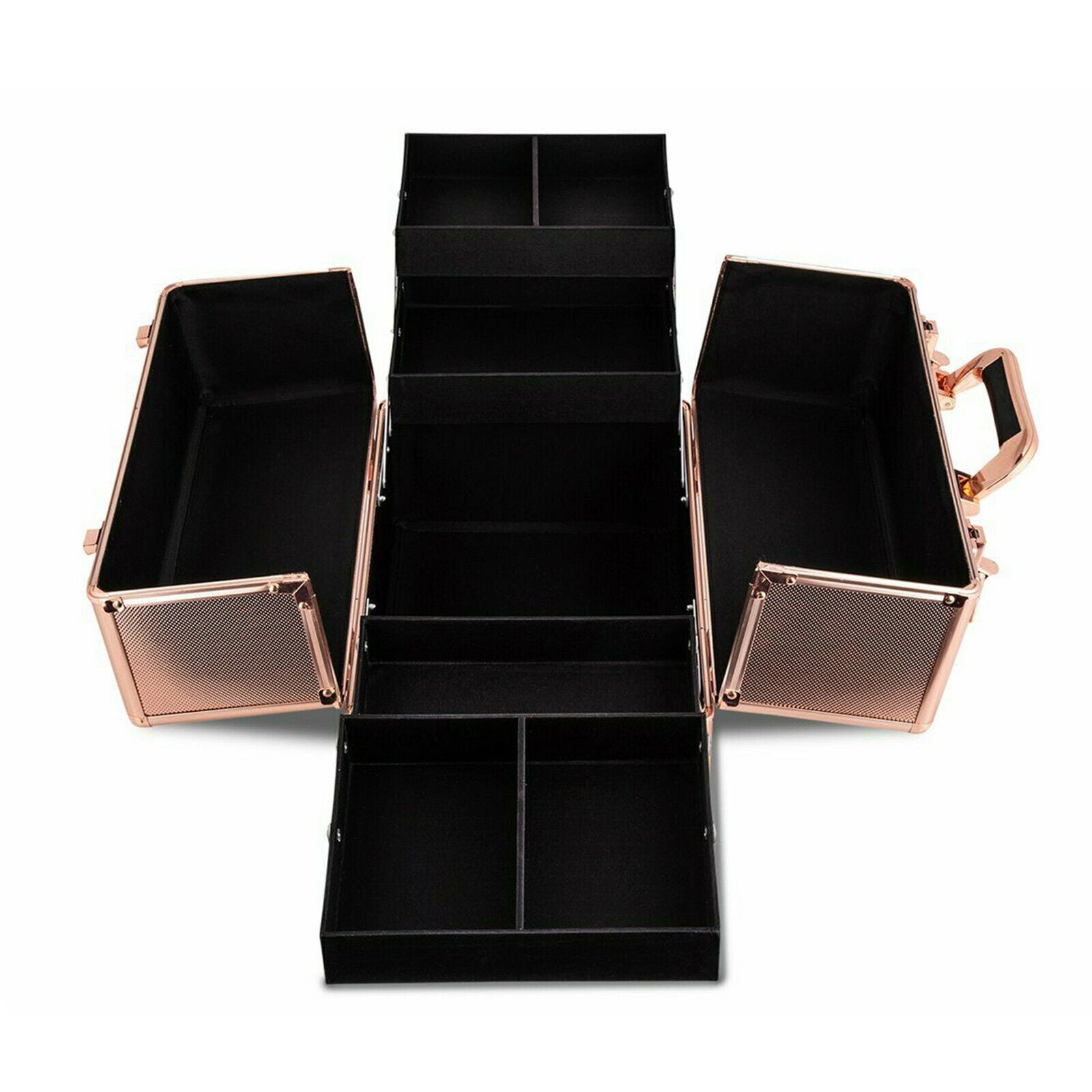 Cosmetic Beauty Case Makeup Bag Butterfly Fold-out Compartments Rose Gold