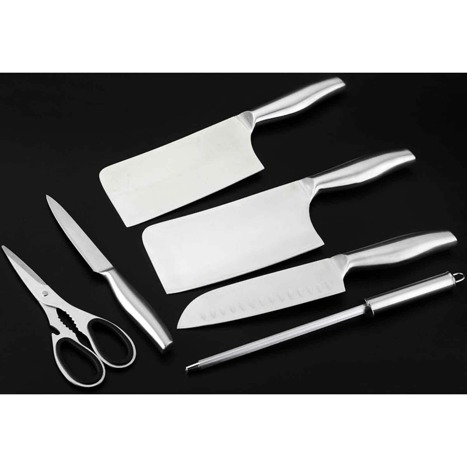 Professional Full Stainless Steel 7 piece Knife Block Set Deluxe Kitchen Knives