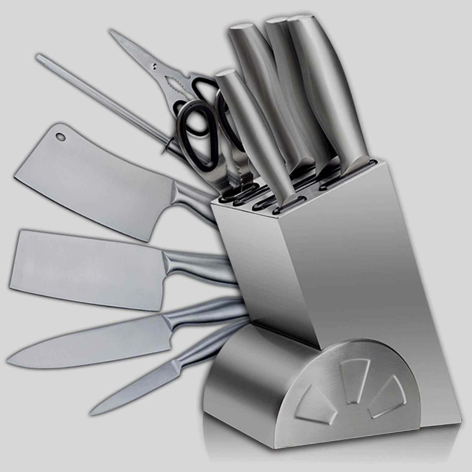Professional Full Stainless Steel 7 piece Knife Block Set Deluxe Kitchen Knives