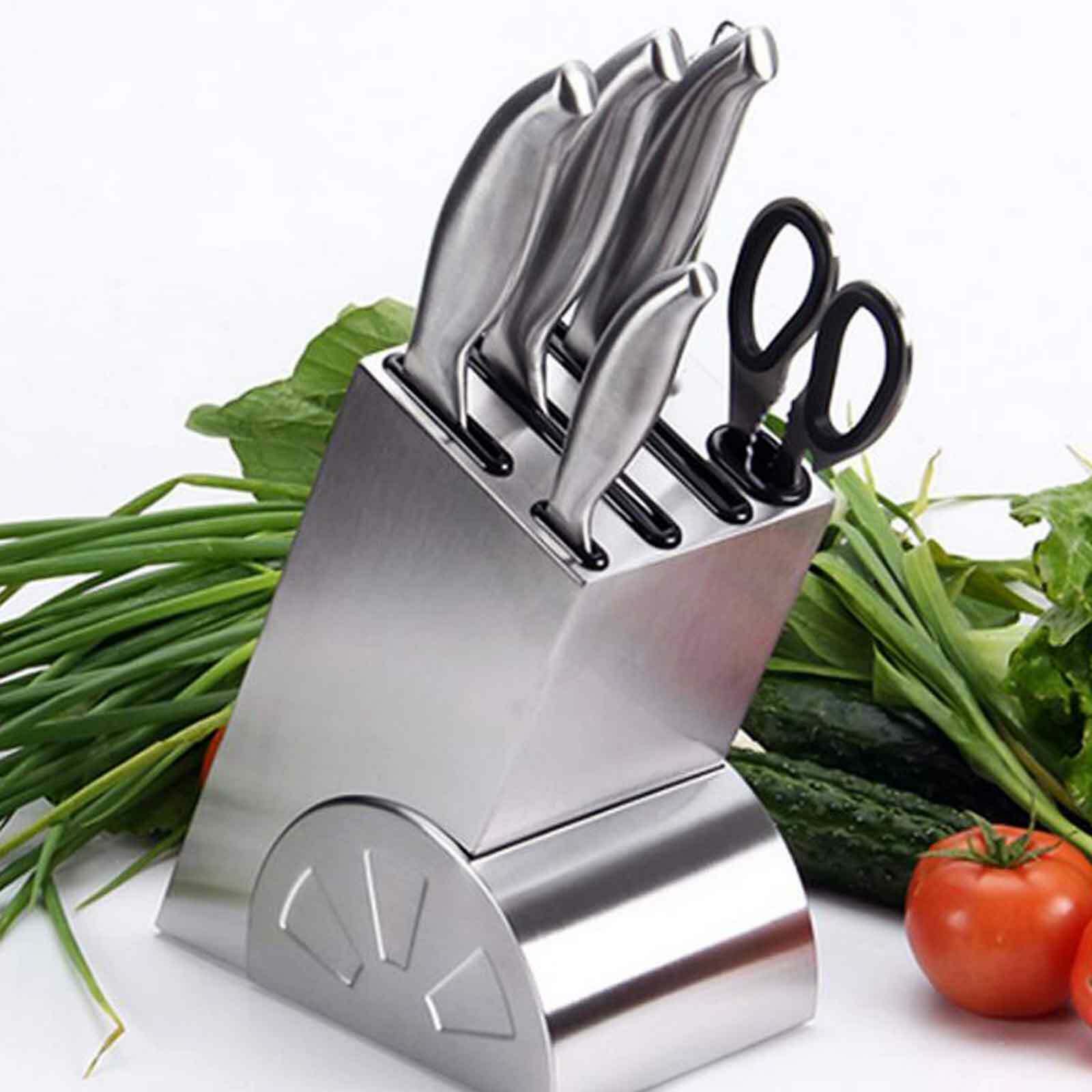 Professional Full Stainless Steel 7 piece Knife Block Set Deluxe Kitchen Knives