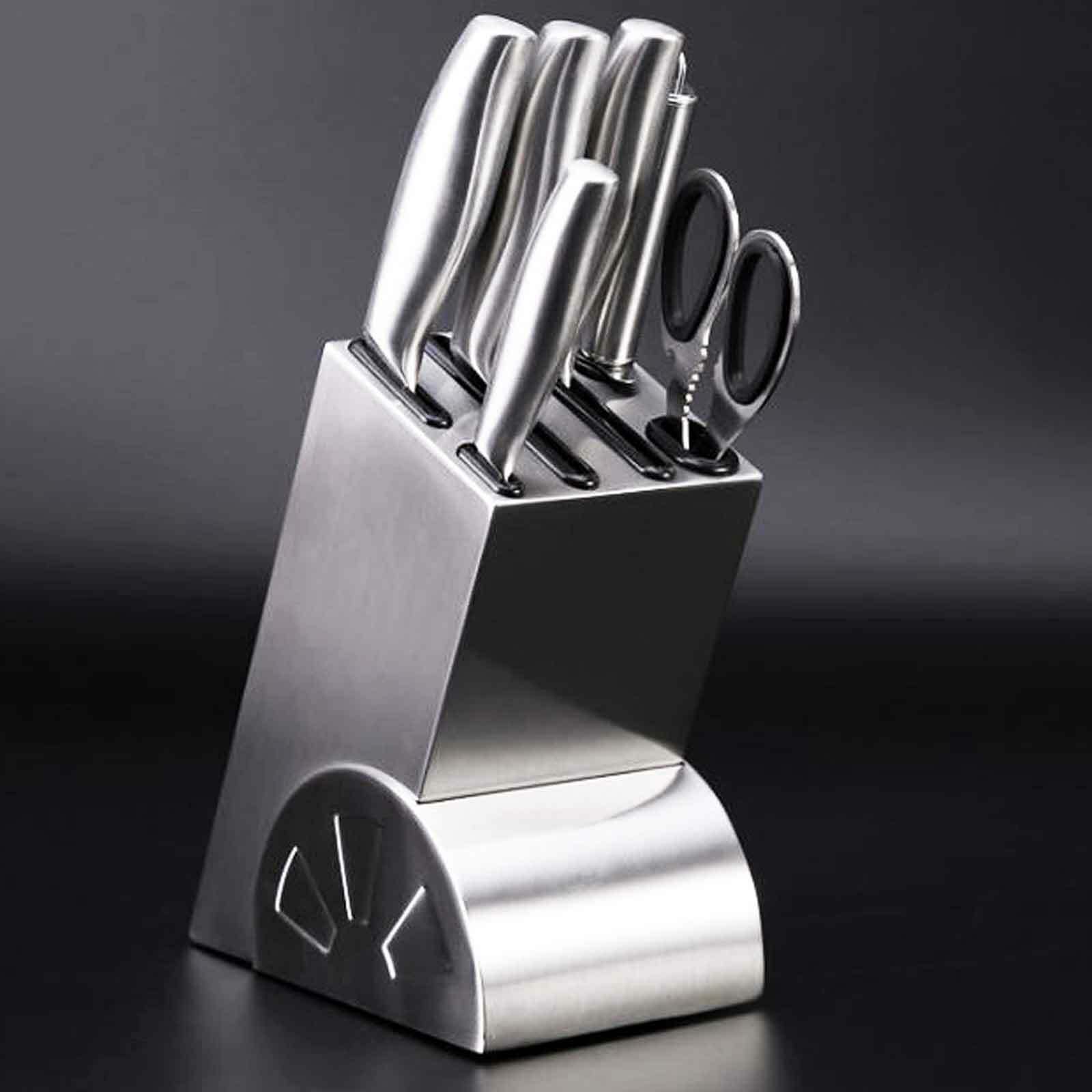 Professional Full Stainless Steel 7 piece Knife Block Set Deluxe Kitchen Knives