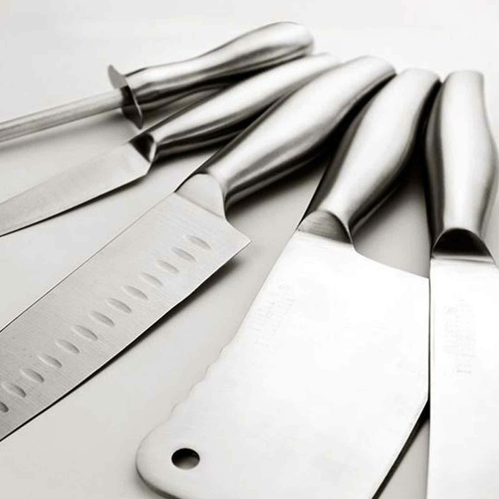 Professional Full Stainless Steel 7 piece Knife Block Set Deluxe Kitchen Knives