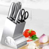 Professional Full Stainless Steel 7 piece Knife Block Set Deluxe Kitchen Knives