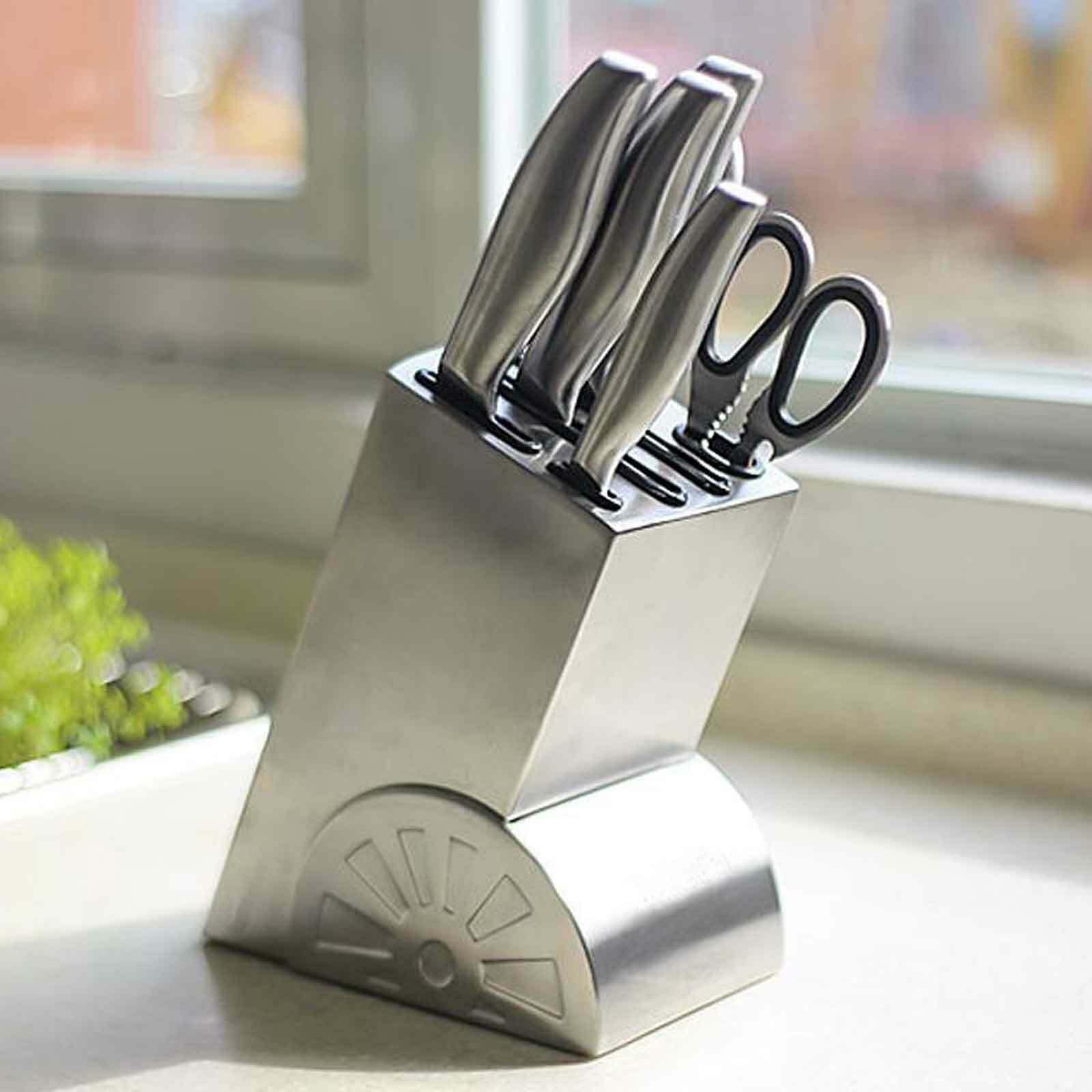 Professional Full Stainless Steel 7 piece Knife Block Set Deluxe Kitchen Knives