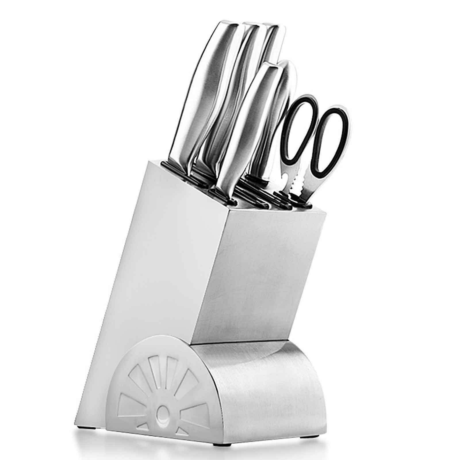 Professional Full Stainless Steel 7 piece Knife Block Set Deluxe Kitchen Knives
