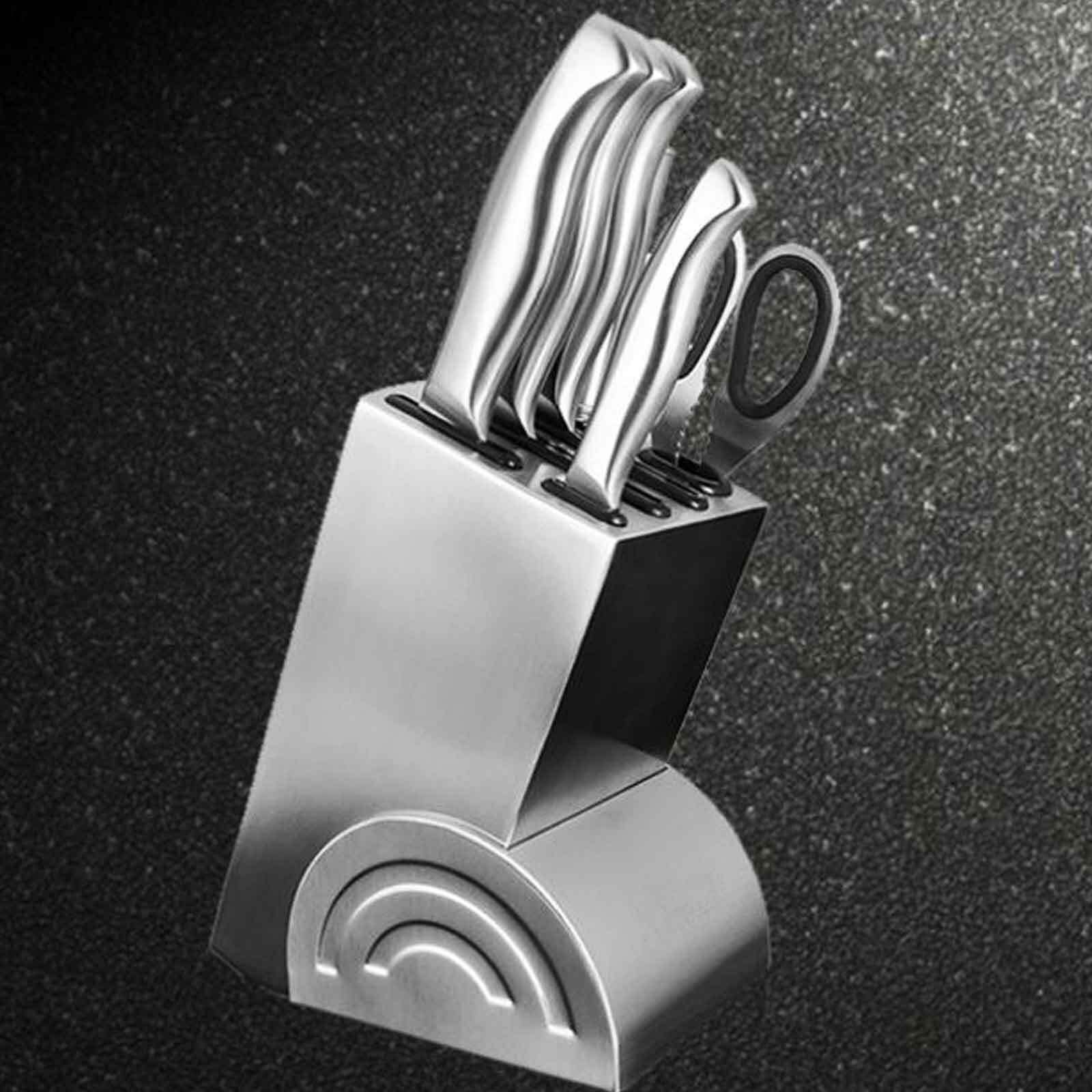 Professional Full Stainless Steel 7 piece Knife Block Set Deluxe Kitchen Knives