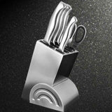 Professional Full Stainless Steel 7 piece Knife Block Set Deluxe Kitchen Knives