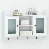 Wall Cabinet Storage Kitchen Bathroom Display Rack Spice 2-Door Shelf Coat Hooks
