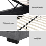 Artiss Bed Frame Queen Size Gas Lift Grey TIYO