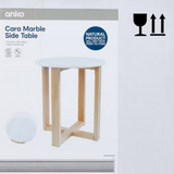 Cara Marble Side Table Round shape Natural Marble Top White and wooden.