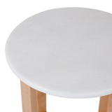 Cara Marble Side Table Round shape Natural Marble Top White and wooden.