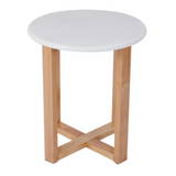 Cara Marble Side Table Round shape Natural Marble Top White and wooden.