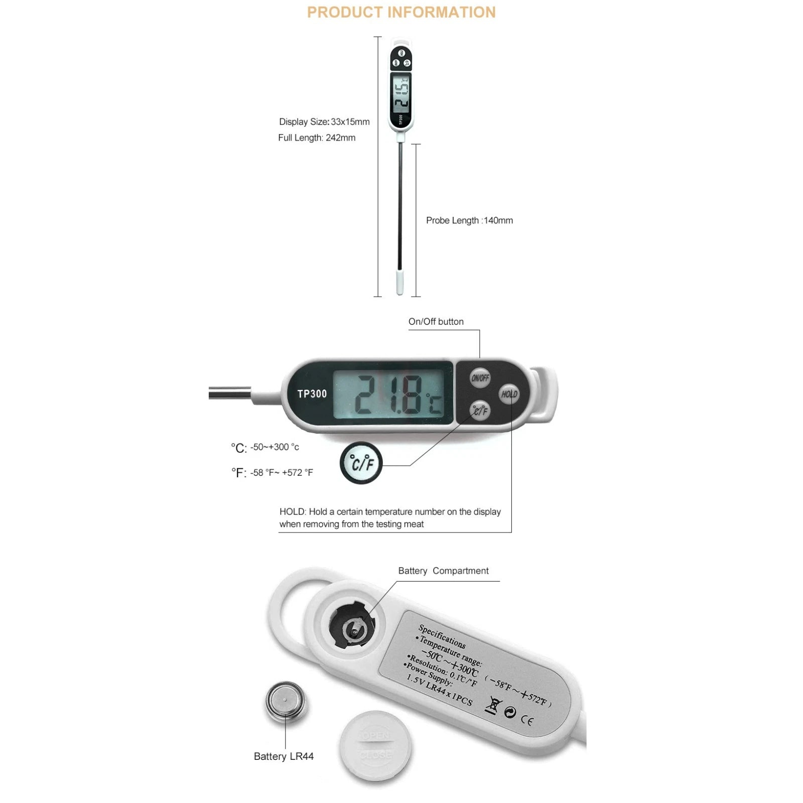 Digital Kitchen Cooking Meat Food Probe Temperature Thermometer Oven Stab Baking