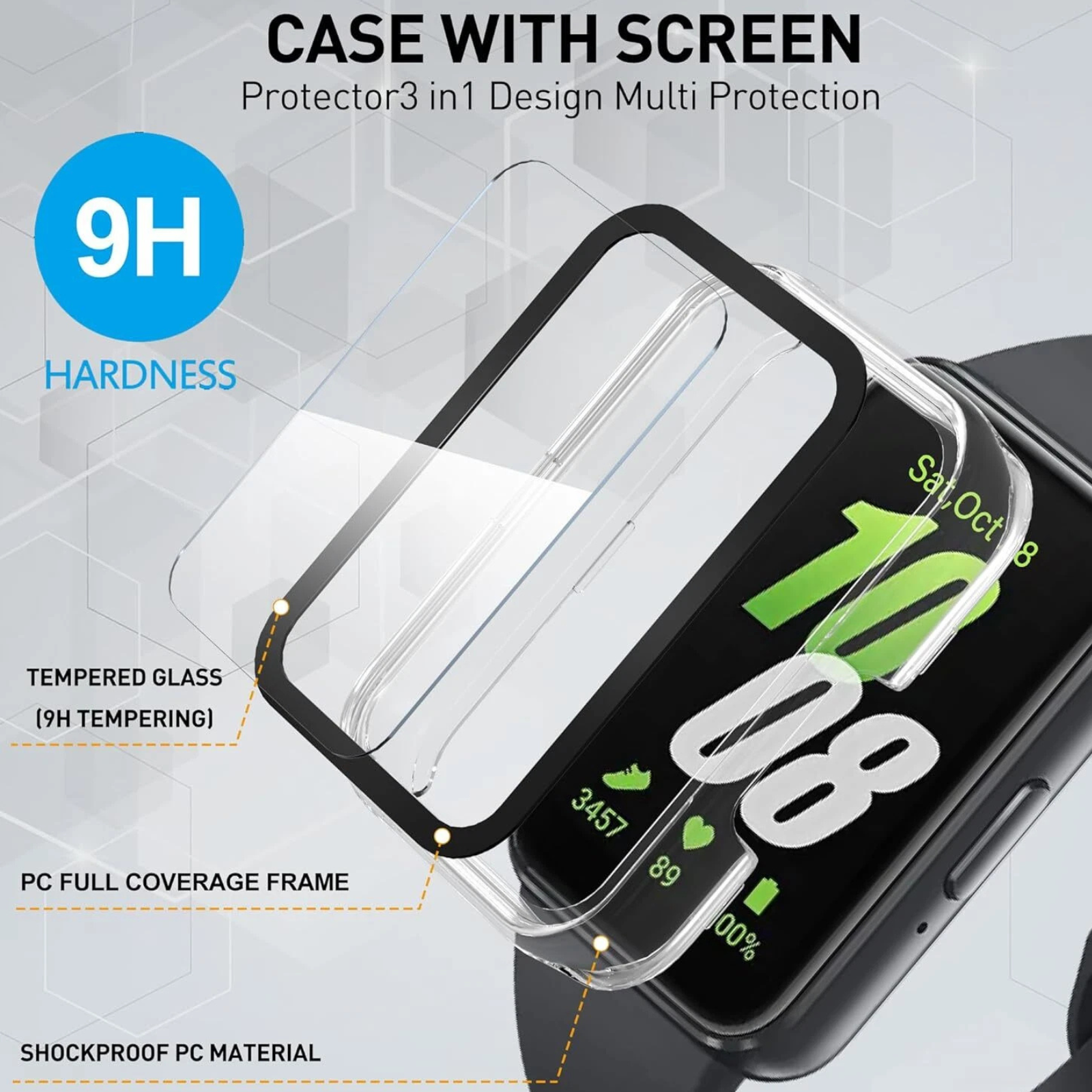 For Samsung Galaxy Fit 3 Screen Protector Tempered Glass PC Full Case Cover