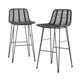 Gardeon 2-Piece Black Wicker Rattan Outdoor Bar Stools for Patio Dining