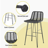 Gardeon 2-Piece Black Wicker Rattan Outdoor Bar Stools for Patio Dining