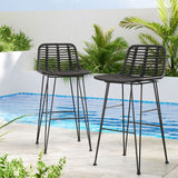 Gardeon 2-Piece Black Wicker Rattan Outdoor Bar Stools for Patio Dining