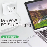 PD 60W Dual USB Type C to USB-C Charging Cable Nylon Data Cord Fast Charger.