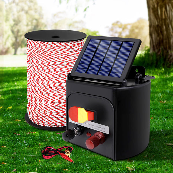 Giantz Fence Energiser 5KM Solar Powered Electric 500M Poly Rope ...