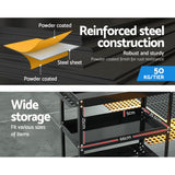 Giantz 3-Tier Tool Cart Trolley Workshop Garage Storage Organizer Black