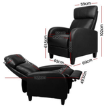 Artiss Recliner Chair Luxury Sofa Lounge Padded PU Leather Armchair Couch Black.