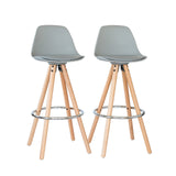 2x PU Leather Barstools - Padded Light Grey/Wood w/ Metal Footrest