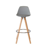 2x PU Leather Barstools - Padded Light Grey/Wood w/ Metal Footrest