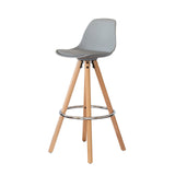 2x PU Leather Barstools - Padded Light Grey/Wood w/ Metal Footrest