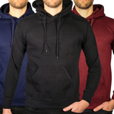 3x Adult Mens 100% Cotton Fleece Hoodie Jumper Pullover Sweater Warm Sweatshirt - L