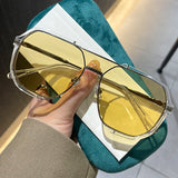 Unisex Retro Aviator Sunglasses - Transparent White & Yellow AC Lenses, Oversized