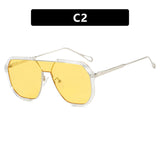 Unisex Retro Aviator Sunglasses - Transparent White & Yellow AC Lenses, Oversized