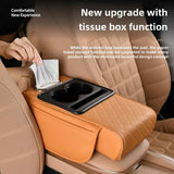 GT-6 Wine Red Car Armrest Storage Box - Universal Cushion with Cup Holder & Tissue Dispenser