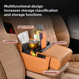 GT-6 Wine Red Car Armrest Storage Box - Universal Cushion with Cup Holder & Tissue Dispenser