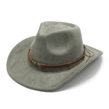 Green Unisex Faux Suede Cowboy Hat - Wide Brim Vintage Fedora, M(57-58cm)