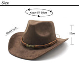 Green Unisex Faux Suede Cowboy Hat - Wide Brim Vintage Fedora, M(57-58cm)