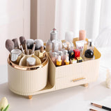 Cream 360° Rotating Makeup Organizer - Spinning Vanity Storage with Trays
