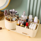 Cream 360° Rotating Makeup Organizer - Spinning Vanity Storage with Trays