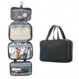 Black Multipurpose Portable Travel Toiletry Bag - Waterproof Cosmetic Organizer with Zipper