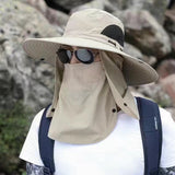 Beige Outdoor Sun Protection Hat with Detachable Face and Neck Flap - UPF 50+