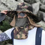 Dark Green Camouflage Outdoor Sun Protection Hat with Detachable Face and Neck Flap - UPF 50+