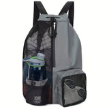 Lightweight Grey Mesh Drawstring Backpack – Sports & Beach Bag with Pockets