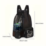 Blue Mesh Drawstring Backpack – Lightweight Sports Gym Beach Bag w/Pockets