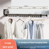 Grey Wall-Mounted Foldable Drying Rack – 3-Section Aluminum, 15 Windproof Hooks