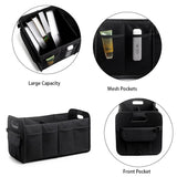 Black Foldable Car Trunk Organizer - Multi-Compartment Storage Box with Handles