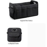 Black Foldable Car Trunk Organizer - Multi-Compartment Storage Box with Handles