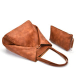 Brown Classic Large PU Leather Tote Bag with Inner Pouch - Elegant and Functional