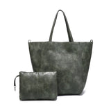 Grey-green Classic Large PU Leather Tote Bag with Inner Pouch - Elegant and Functional
