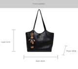 Brown PU Leather Tote Bag w/Cute Bear Keychain – Women's Large Handbag (38x26x13cm)