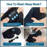 Black Bluetooth 5.0 Wireless Sleep Eye Mask - Soft Plush Eye Cover with Built-in Speakers (13 x 16.5 x 6 cm)